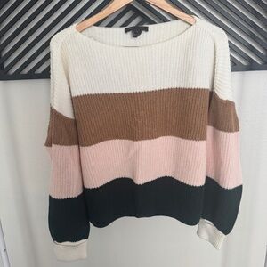 French Connection Color Block Stripe Green Pink Sweater Knit Pullover Size M